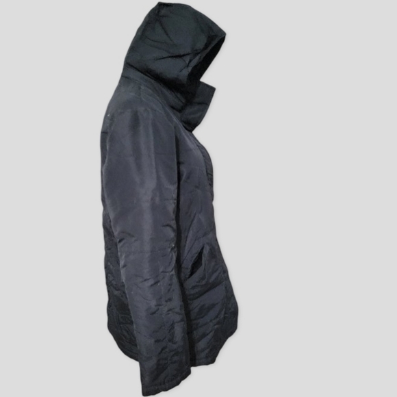 Black Winter Jacket - Removable Hood, Zipper Closure, 3 Velcro Straps, 2 Pockets - Picture 4 of 8